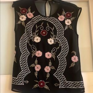 Embroidered Black Sleeveless Top